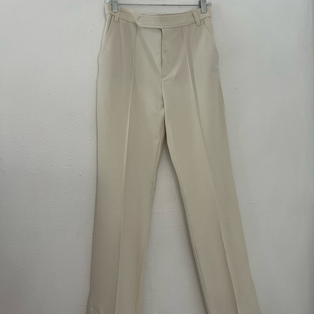 Zara High-Waist Straight Leg Tailored Trousers - Beige/Ecru